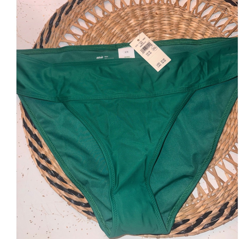 Aerie Real Good Bikini Bottom Emerald Green High Leg Swim Brief Medium NWT